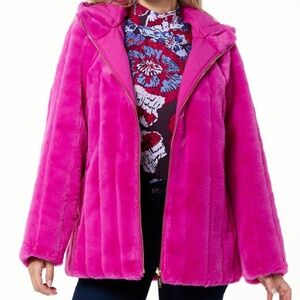 IMAN Global Chic Reversible Faux Fur/Quilted Jacket Size XS